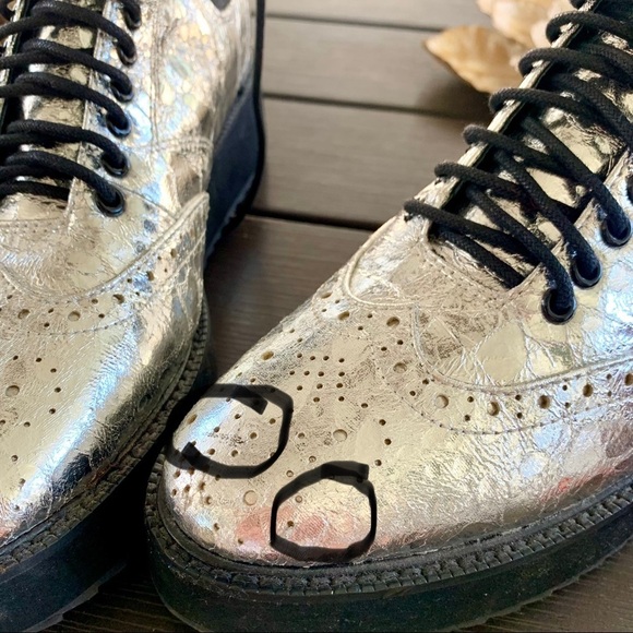 Shelly’s London Silver Lily Lace Up Chelsea Platform Wedge Boots Size 6.5 - Picture 7 of 13